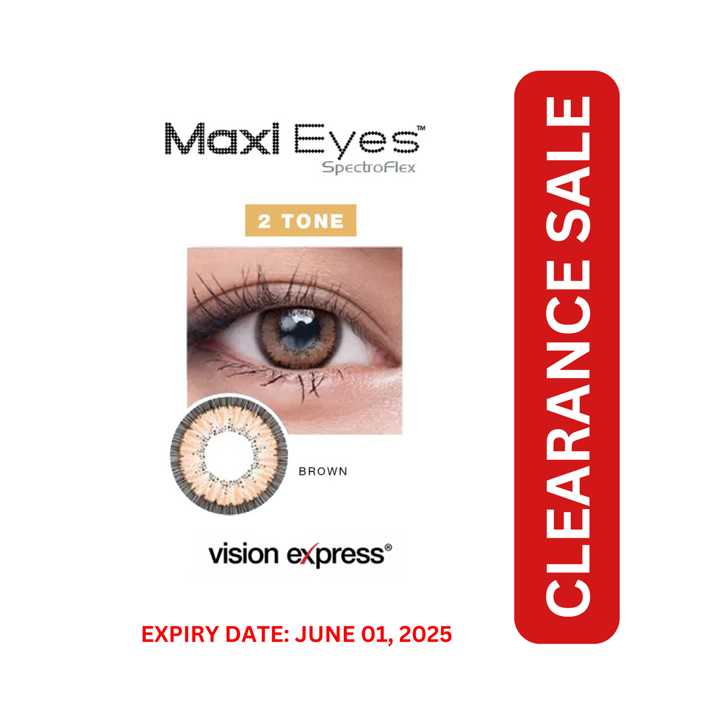 Maxi Eyes 2 Tone Natural Colored Graded Contact Lenses - Brown (-0.00) (Near Expiry)