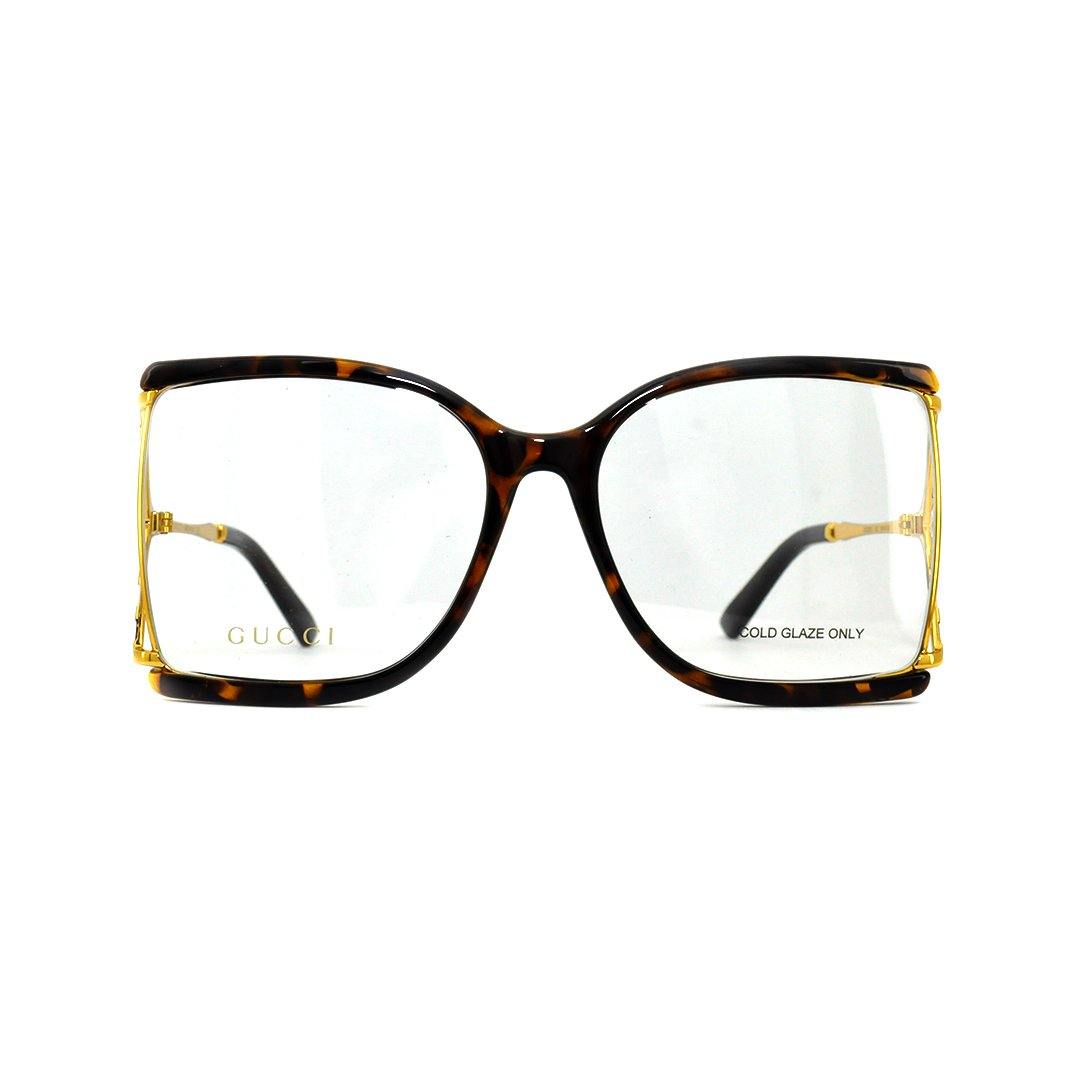 Gucci Women's Brown Metal Irregular Eyeglasses GG 0592O/002