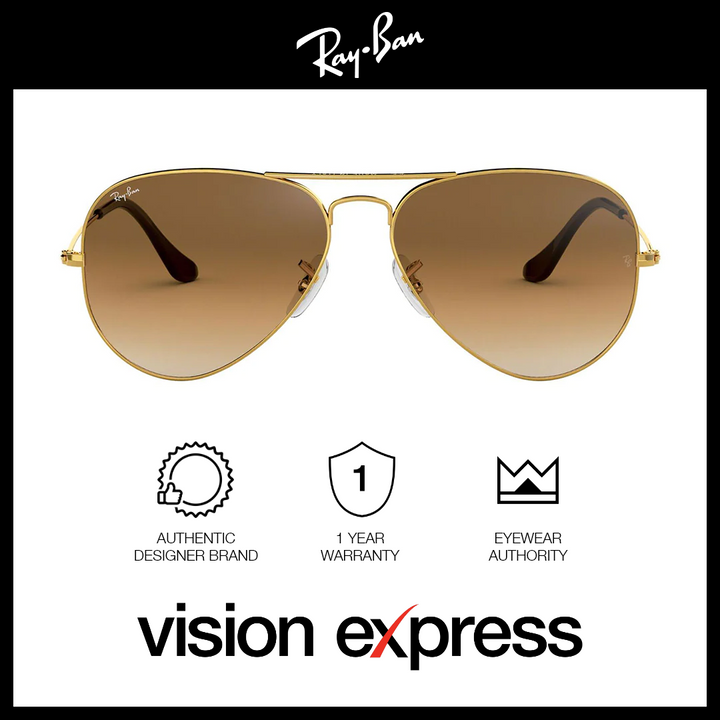 Ray-Ban Unisex Gold Metal Aviator Sunglasses RB3025/001/51