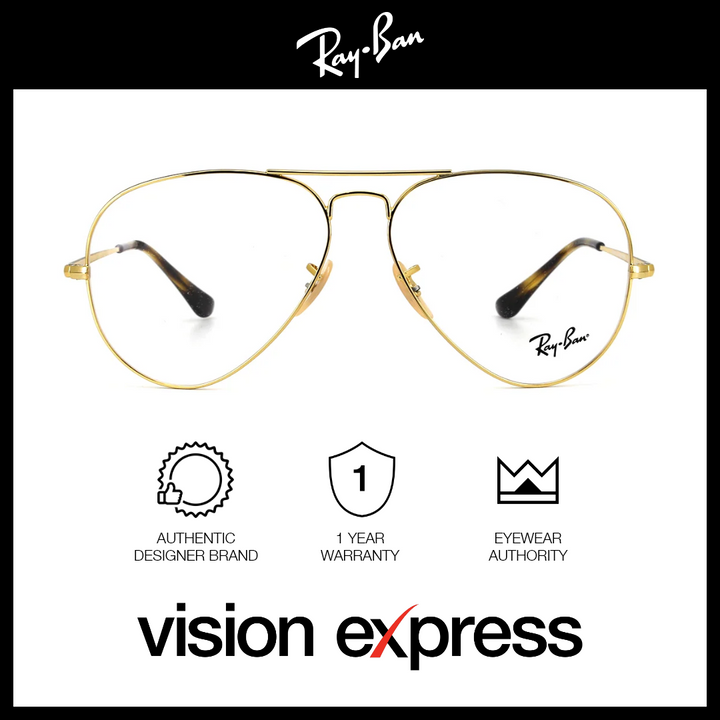 Ray Ban Unisex Gold Metal Aviator Eyeglasses RB6489 2500 Vision Express