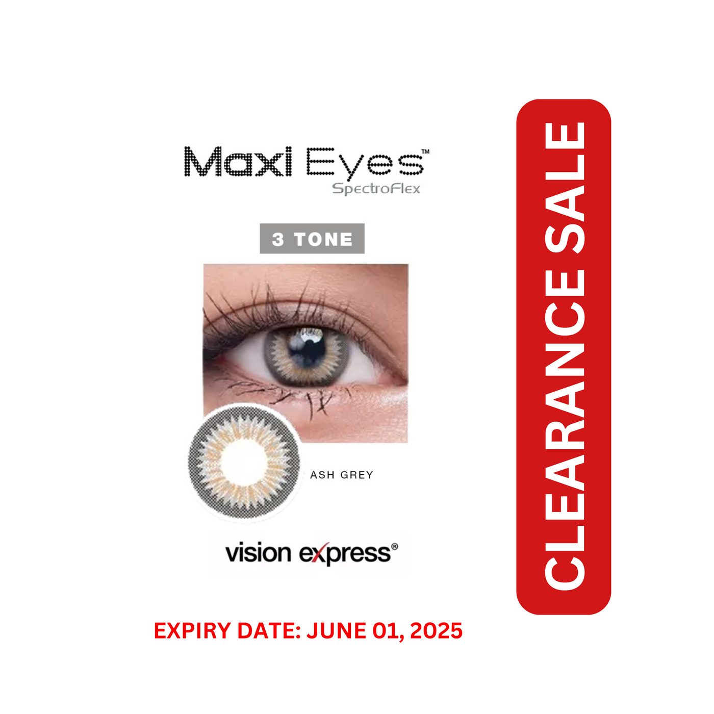 Maxi Eyes 3 Tone Natural Colored Graded Contact Lenses Ash Grey (Near Expiry) (-0.00 to -6.50)