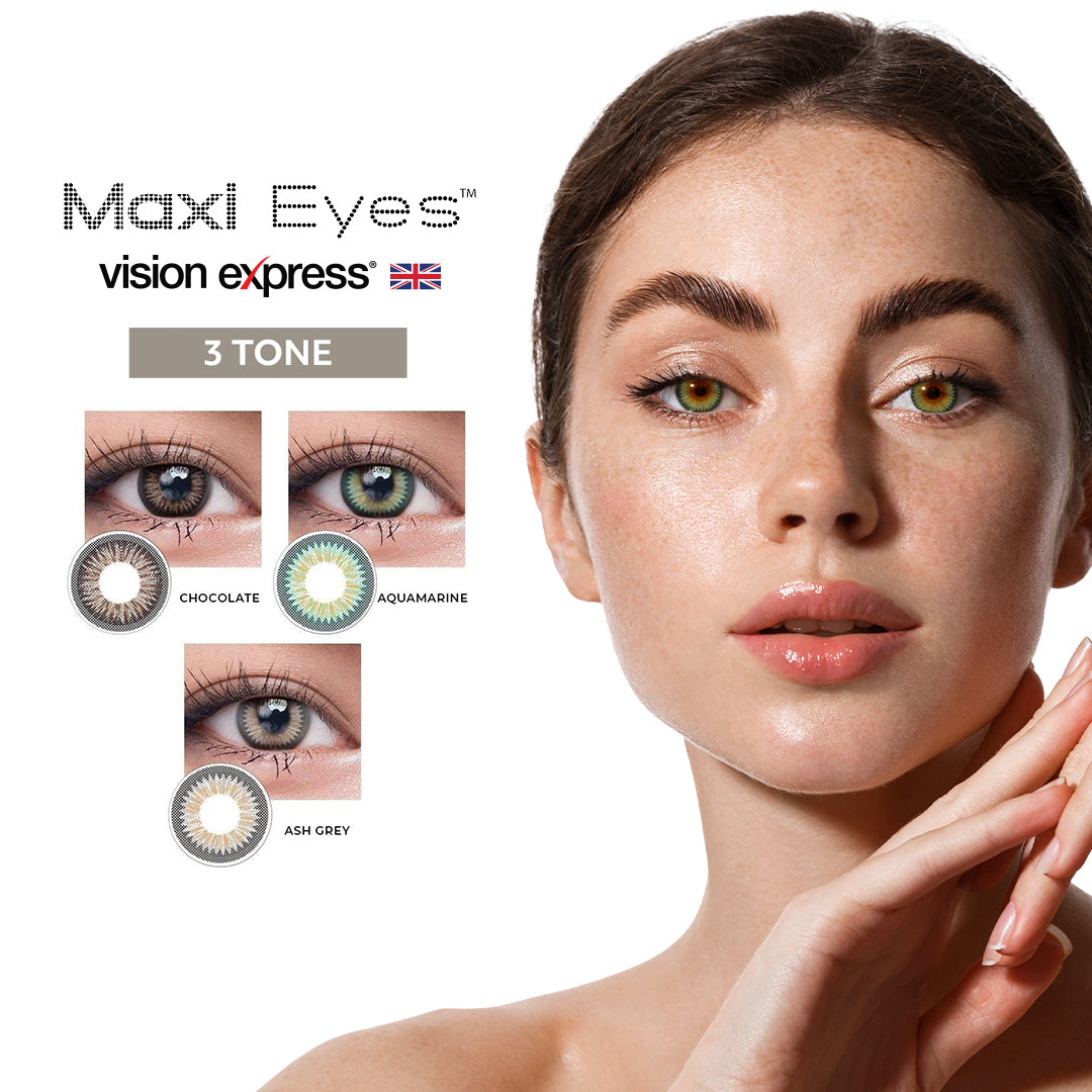 Maxi Eyes 3 Tone Natural Series Colored Monthly Contact Lenses (Chocolate, Ash Grey, Aquamarine) - Vision Express Optical Philippines