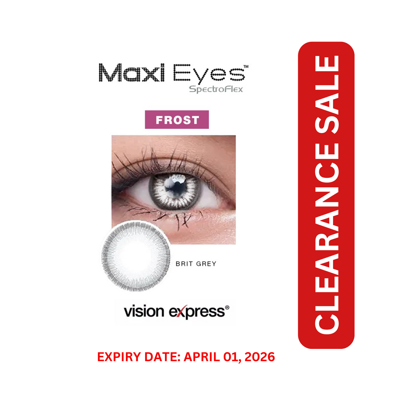 Maxi Eyes "Frost" Colored Graded Contact Lenses - Brit Grey (-0.00) (Near Expiry)